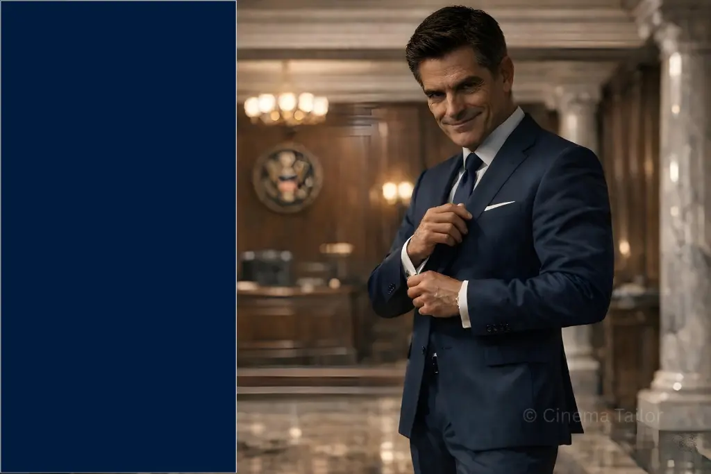 Navy suits and legitimate cinematic power Movie villain suits showing a charcoal suit representing institutional power in film