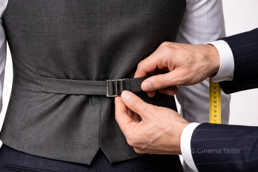 Tailor adjusting a bespoke waistcoat for a perfect fit