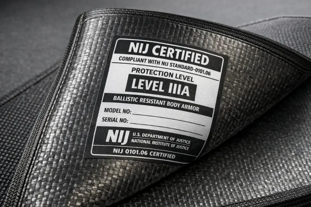 Technical detail of a flexible UHMWPE soft armor panel for body armor systems.