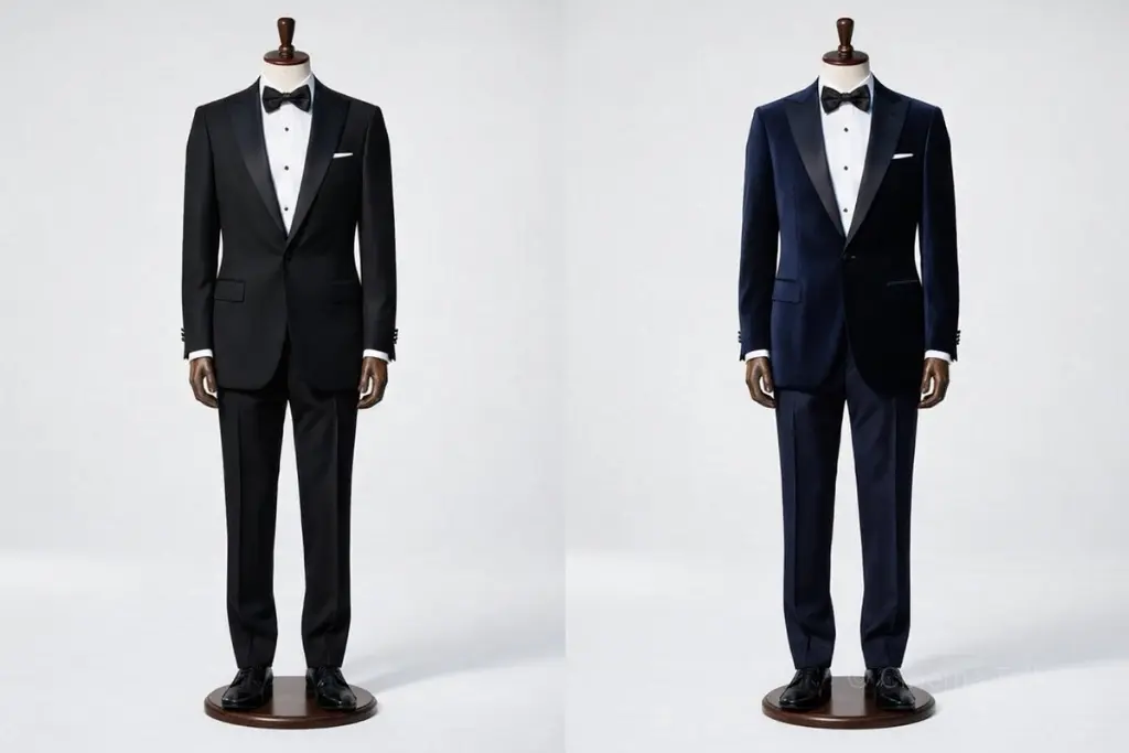 Midnight blue vs black tuxedo comparison